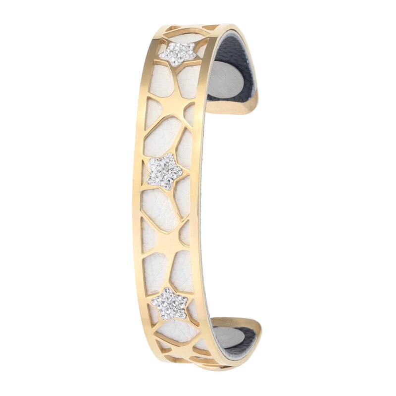 Koaem kobiety ze stali nierdzewnej ze stali nierdzewnej bransoletki bangle wymienne skóry wykwintne biżuteria złoto wypełnione Cz gwiazda bransoletka mankietowa: BC0092012