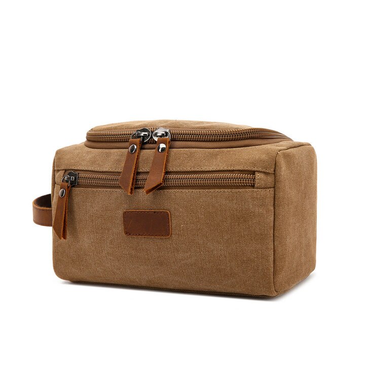 Dei nuovi Uomini di Viaggio Del Sacchetto di Lavaggio di Cortesia Da Barba Dopp Kit Cubetti di Imballaggio Borse Dopp Kit per scarpe di Tela Delle Donne del Cuoio Borsa Da Viaggio sacchetto cosmetico: Brown