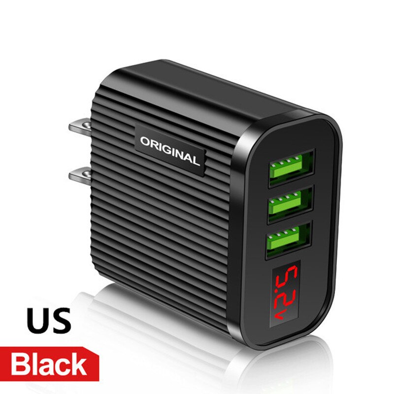 LED Display 3 Ports USB Charger EU US Plug 3.1A Fast Charging Smart Mobile Phone Charger For iphone 11 XR Samsung Xiaomi Tablet: US Black