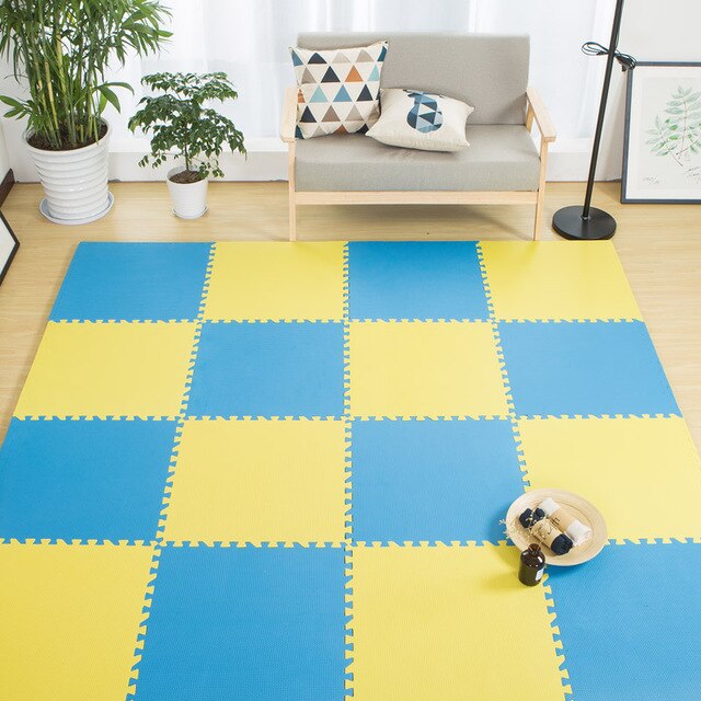 16 Pcs 30*30 Cm Baby Eva Foam Puzzel Speelkleed/Kids Tapijten Speelgoed Tapijt Voor Kinderen Baby oefening Vloertegels: yellow and blue