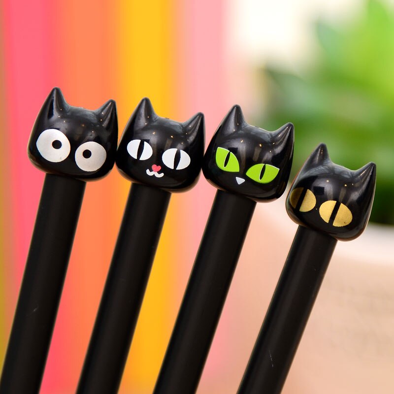 4X Nette Kawaii Schwarz Katze Gel Stift Schreiben Schreibwaren Schule Bürobedarf 0,5mm