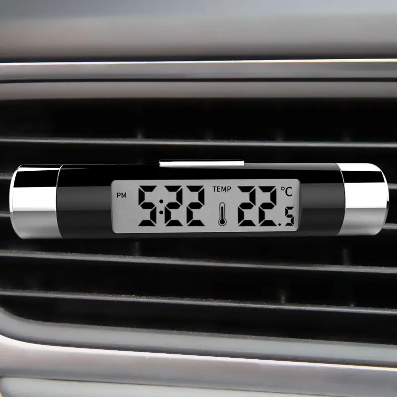 Auto luchtuitlaatthermometer Elektronische klok Tijd Led digitale displaythermometer met achterkant Lichtgevende autobenodigdheden Klok voor auto