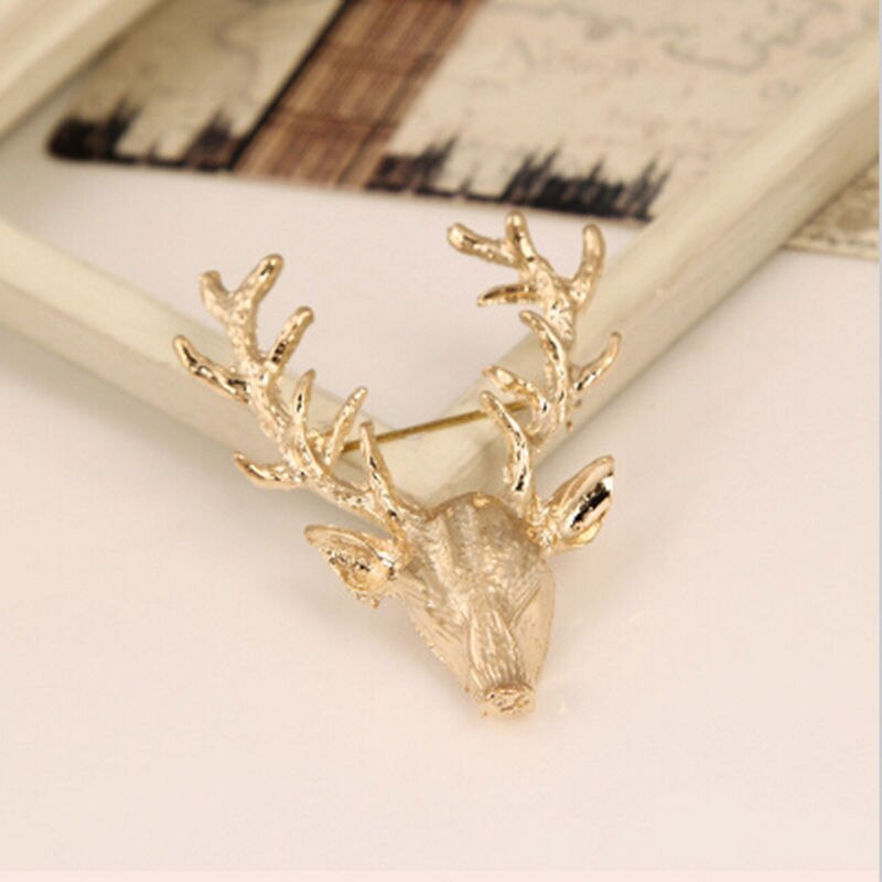 Brooch 1Pc Unisex Chic Bronze Deer Antlers Head Brooches Pin Jewelry 2 Colors Pins Broches: Gold