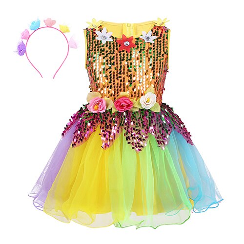 Kinderen Meisje Mouwloze Pailletten Ballerina Tule Ballet Jurk Bloem Regenboog Jazz Latin Dans Jurk Meisje Kleding Stage Performance: Girl / 130cm