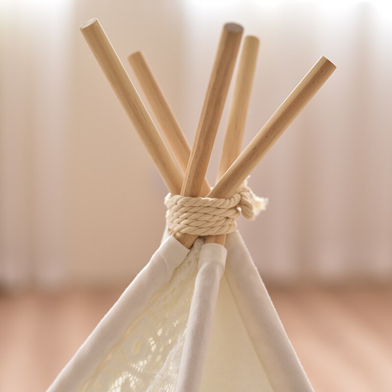 White lace canvas dog teepee without cushion 24" Tall
