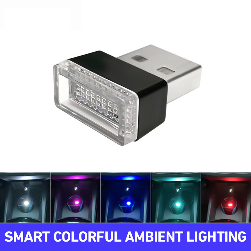 Mini luz LED para coche, luz de ambiente Interior USB, lámpara decorativa ambiental de neón, accesorios de decoración Interior de coche, 7 colores