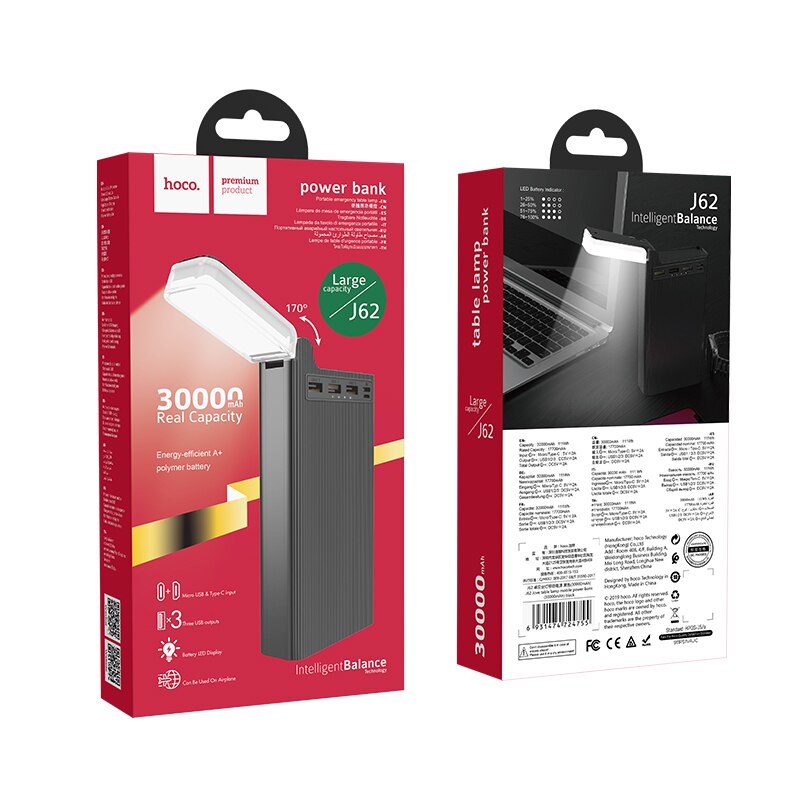 HOCO 30000 mAh Power Bank lampada da tavolo 30000 mAh Powerbank per Xiaomi iPhone 11 caricabatterie esterno portatile Samsung Poverbank