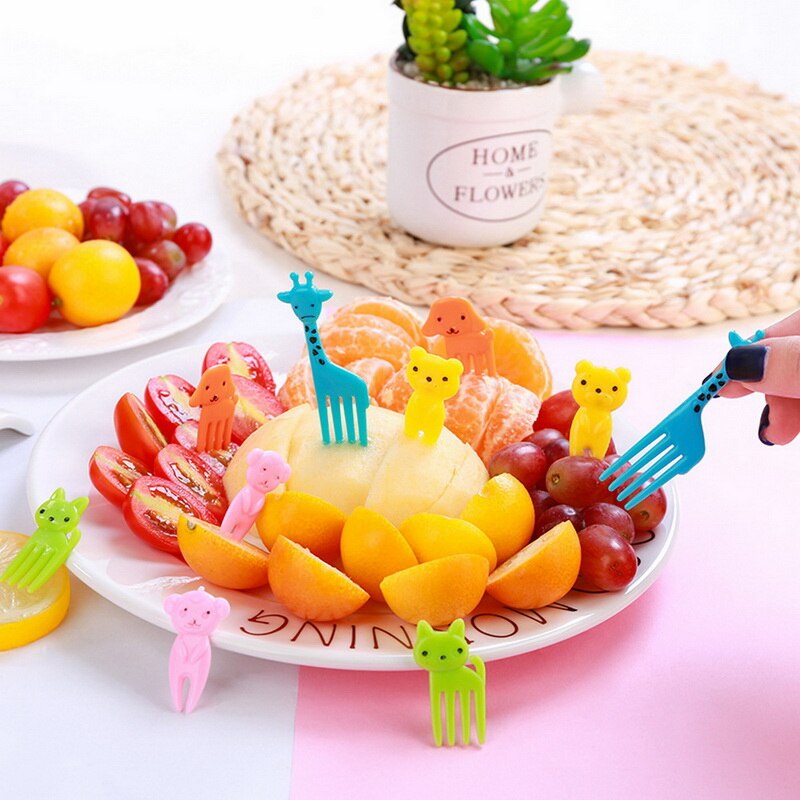 10PCS/Set Animal Farm Fruit Fork Mini Cartoon Children Snack Cake Dessert Food Fruit Pick Toothpick Bento Lunches Party Decor