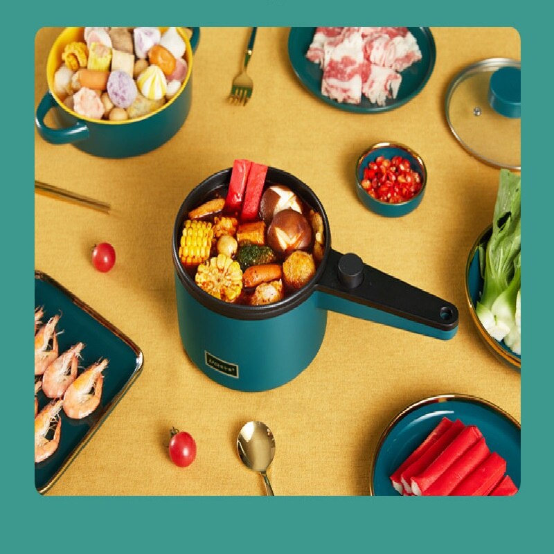 700W Electric Cooking Pot Portable Pot Rice Cooker Multicooker Ceramic Liner Smart Electric Skillet Single/Double Layer 1.6L