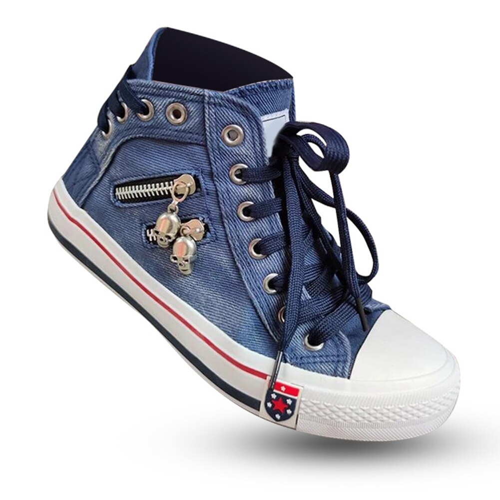 Women's Denim High-Top Back Lace Canvas Sneakers Shoes Girl Teen Student Shoes X85: Black / 39