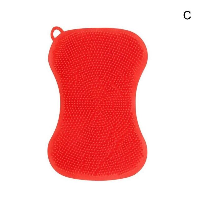 Silicone Kitchen Sponge Brush Washing Dish Cleaning Guarded Gadgets Hand Soft Fruit Vegetable A4X6: Red