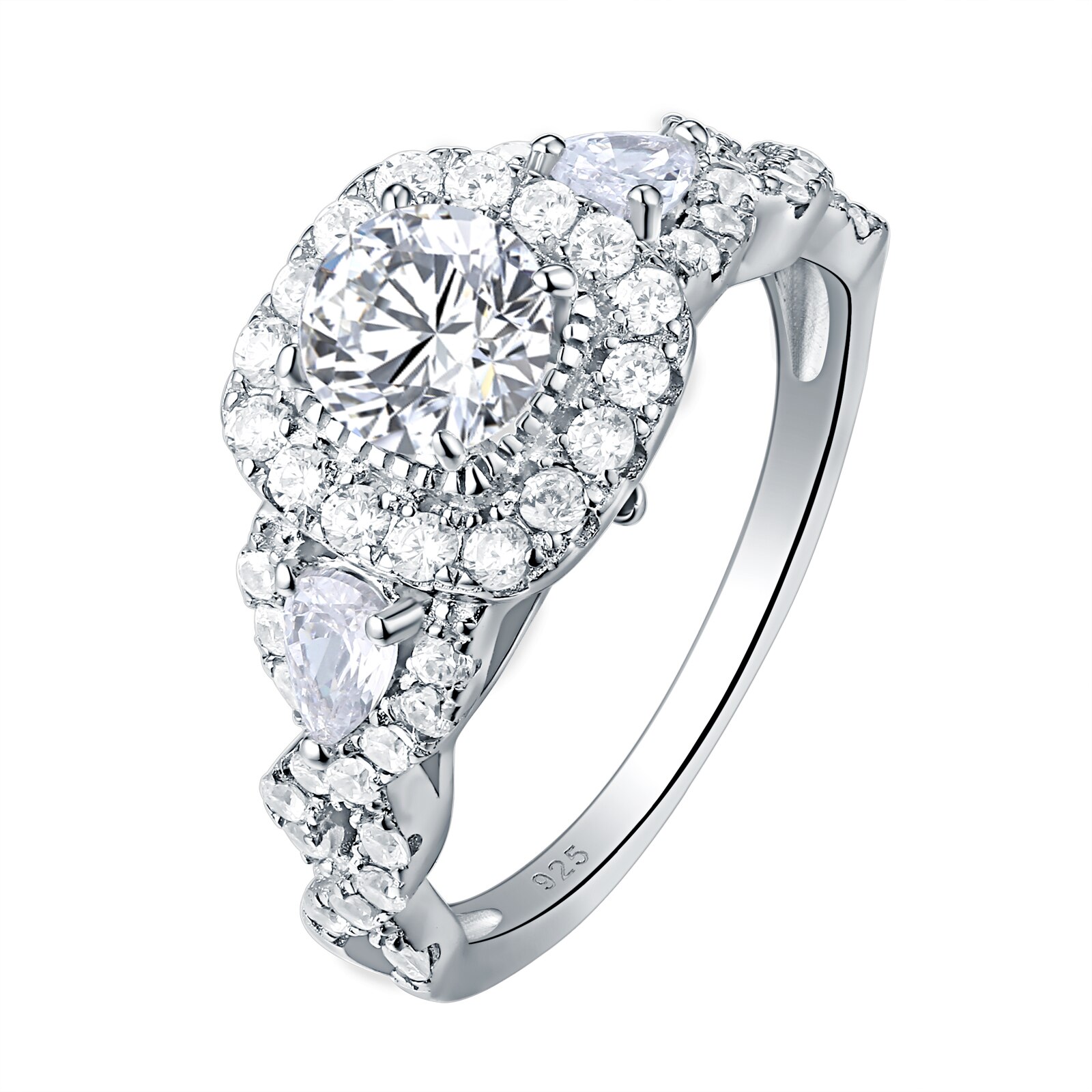 Newshe 2 sztuk pierścionek zaręczynowy ślub zestaw pierścieni dla kobiet 925 Sterling Silver 2.4Ct okrągły gruszka biały Cz rozmiar 4-13