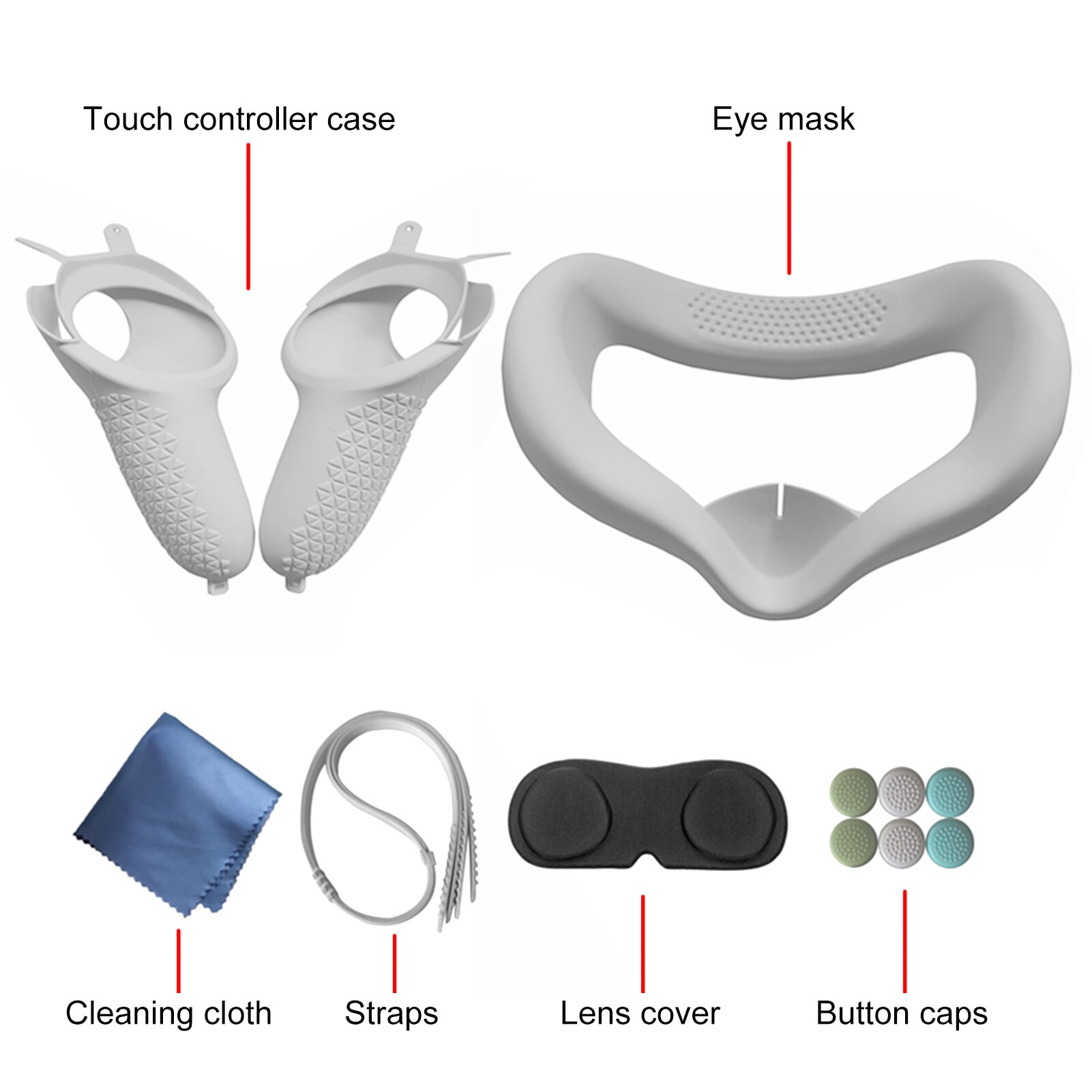 VR Accessories Set For Oculus Quest 2 VR Headset Eye Mask Cushion Lens Cover Button Cap Touch Controller Protective Case & Strap
