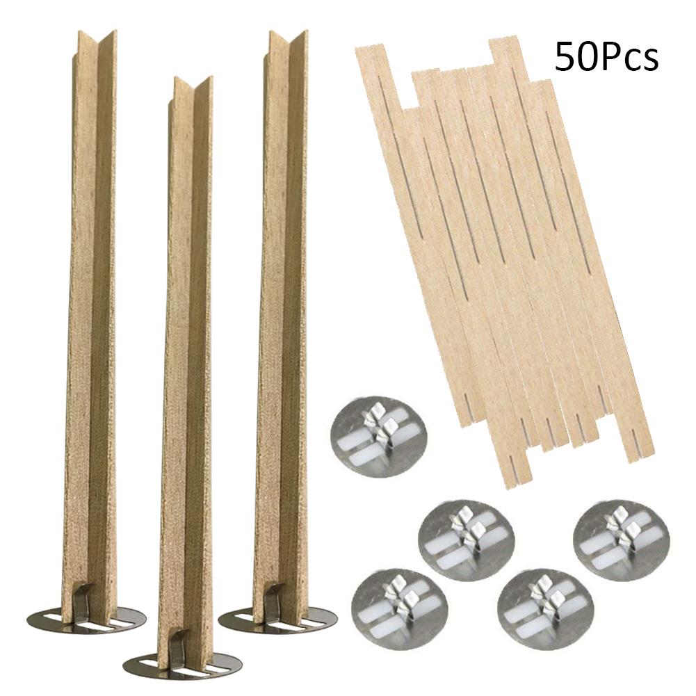 50Pcs Cross Wooden Candle Wicks Natural Candle Cores with Metal Base for Candle Making DIY Craft