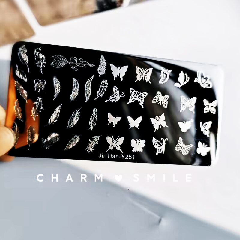 Placas de estampado de uñas con personajes de dibujos animados, amor, Día de San Valentín, estampado de hojas de flores, arco, corazón, plantillas de sellos para uñas, herramientas de decoración de uñas: Gris oscuro