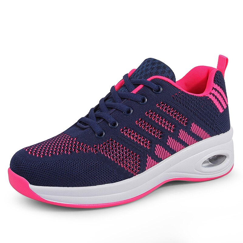 4 CM High Heel Sport Shoes Women Breathable Mesh Sneakers Air Cushion Soft Sole Gym Shoes Lace Up Outdoor Running Shoes Jogging: blue / 39