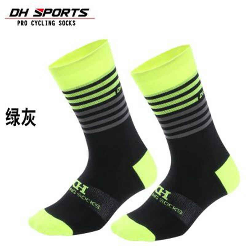 DH SPORTS Men Women Cycling Socks Elastic Outdoor Wearproof Footwear For Road Bike Socks Mountain Bicycle Socks: Green Gray