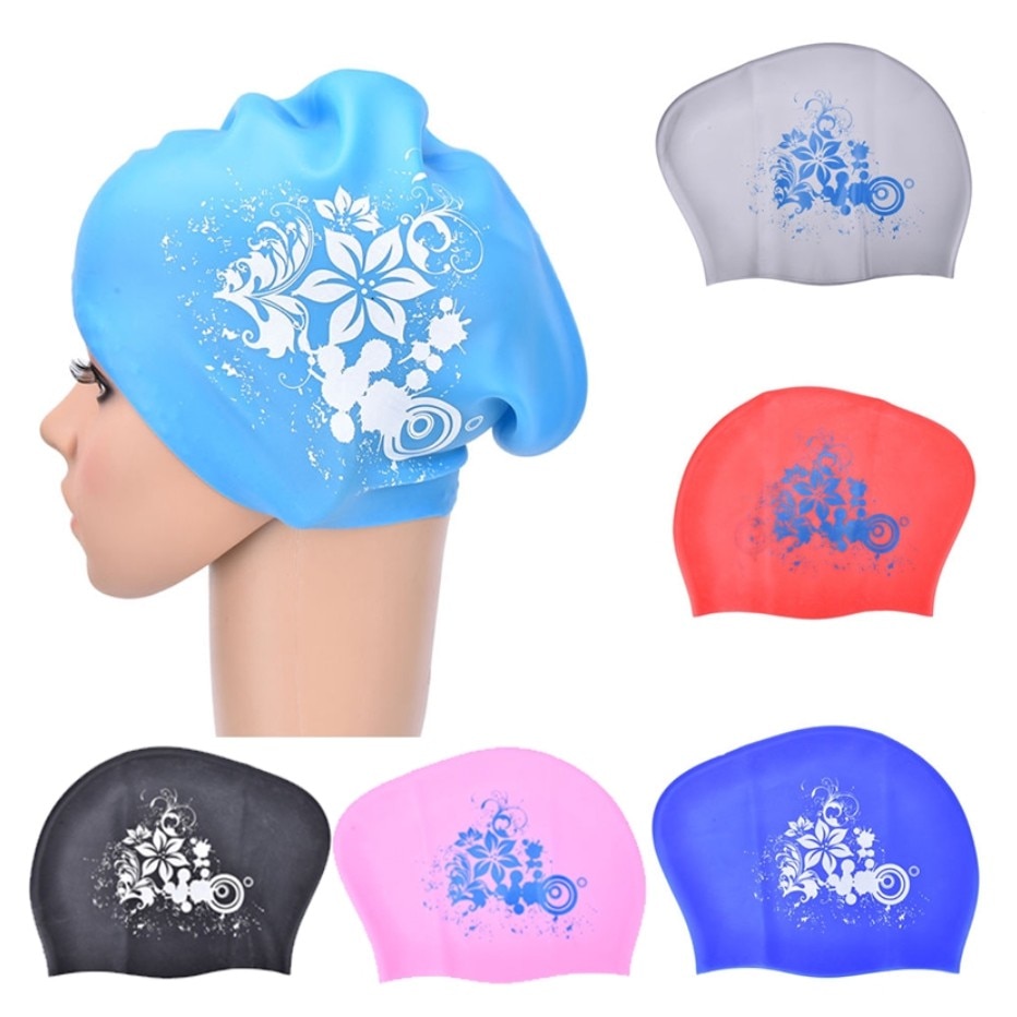 Touca de natação de cabelo longo à prova d&#39;água, touca de silicone para mulheres, para mergulho, chapéu com capuz para crianças