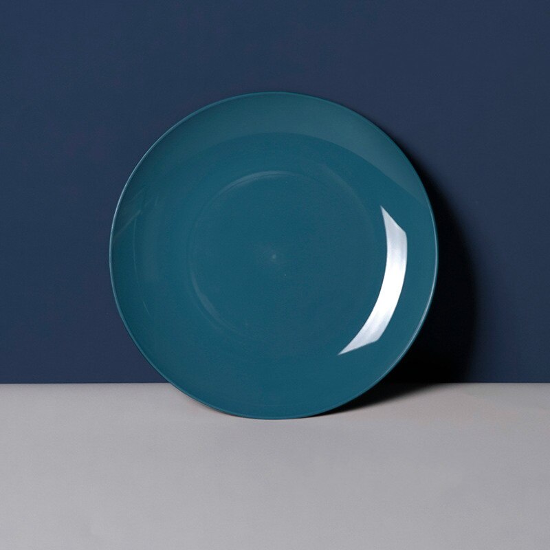 Assiette à Sauce alimentaire en plastique, petit tableau de dégustation de vinaigre, assiettes à collation créatives Imitation porcelaine assiette de fruits de ménage ronde: Large dark blue