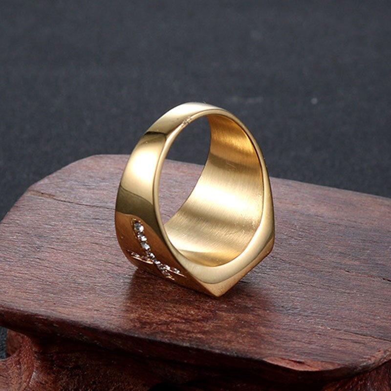 Cross Jesus Judgment Zircon signet-ring mens stainless steel rings gold jewelry for mens accesories punk