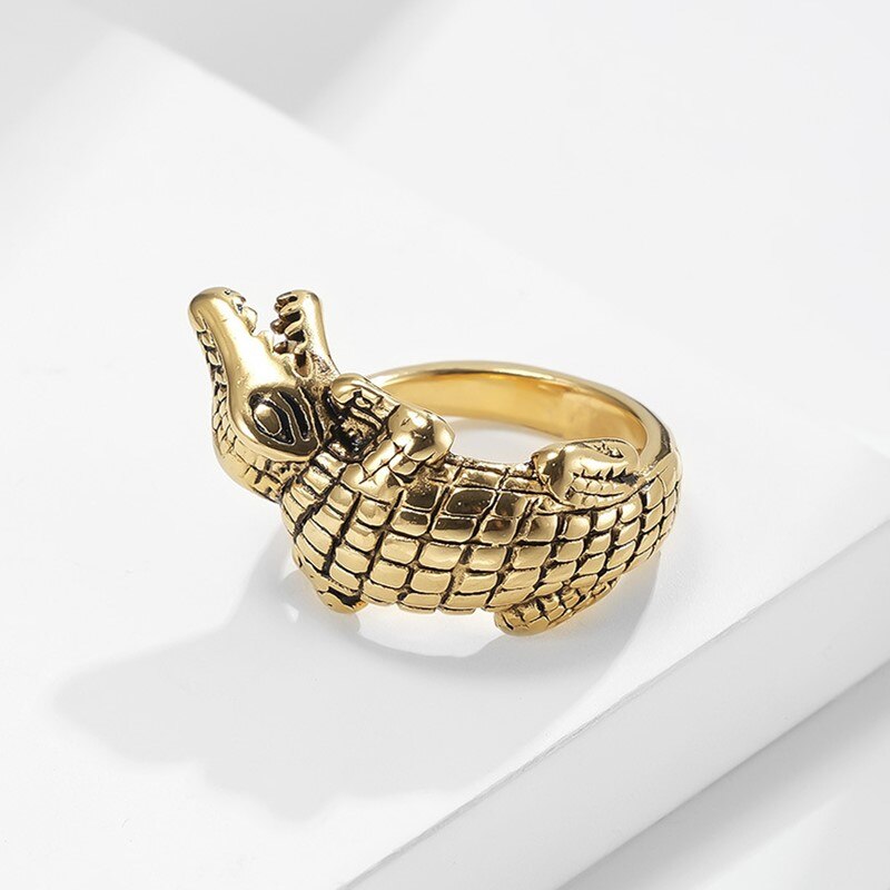 Anello Design coccodrillo in acciaio inossidabile per uomo donna taglia 8-12