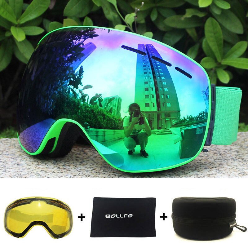 Gafas de esquí magnéticas polarizadas para hombre, lentes de doble capa para esquiar, antivaho, UV400, conjunto de gafas de Snowboard, Estuche para gafas de esquí: Green