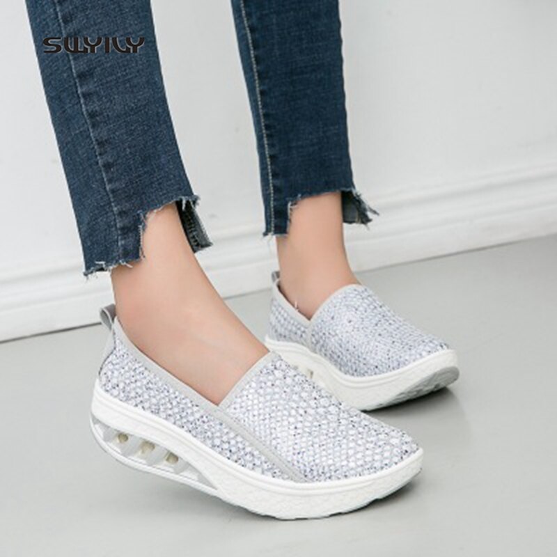 SWYIVY Women Slimming Shoes PU Glossy Wedge Swing Shoes Large Size42 Outdoor Fitness Shoes Lose Weight Lady Toning Shoe