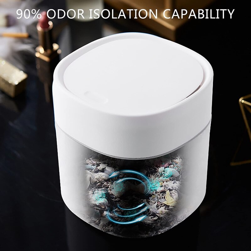 Mini Trash Can Desktop Waste Bin with Press-Open Lid Small Table Top Bin Graceful Round Corner Paper Bin for Home