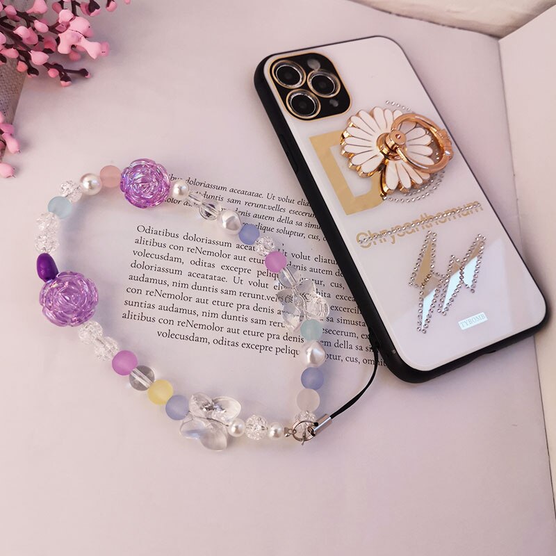 Mobiele Telefoon Lanyard Korte Armband Polsband Ornamenten Handgemaakte Kralen Hanger Kristallen Ketting Vrouwelijke Mode Lanyard
