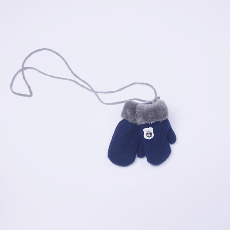 Inverno Caldo Guanti Del Bambino Del Capretto Della Ragazza Del Ragazzo Caldo Guanti Dito Guanti Foglia Corda Pulsante Solido Guanti: style 2 navy blue