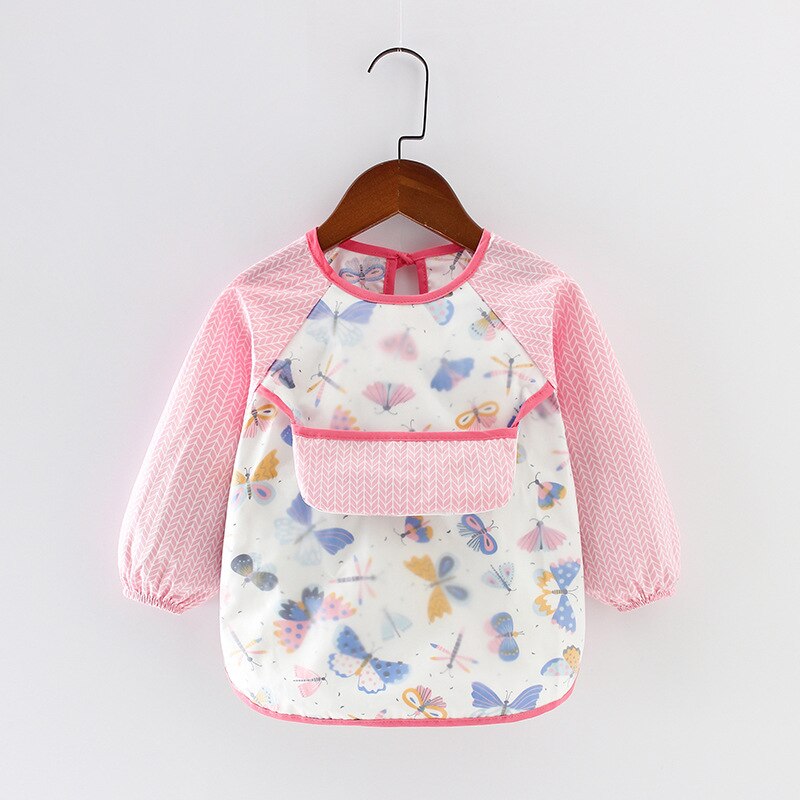 Bavoirs dessin animé à manches longues, tablier avec poche, imperméable, Smock d&#39;alimentation, bavoir en tissu banane pour bébés garçons et filles