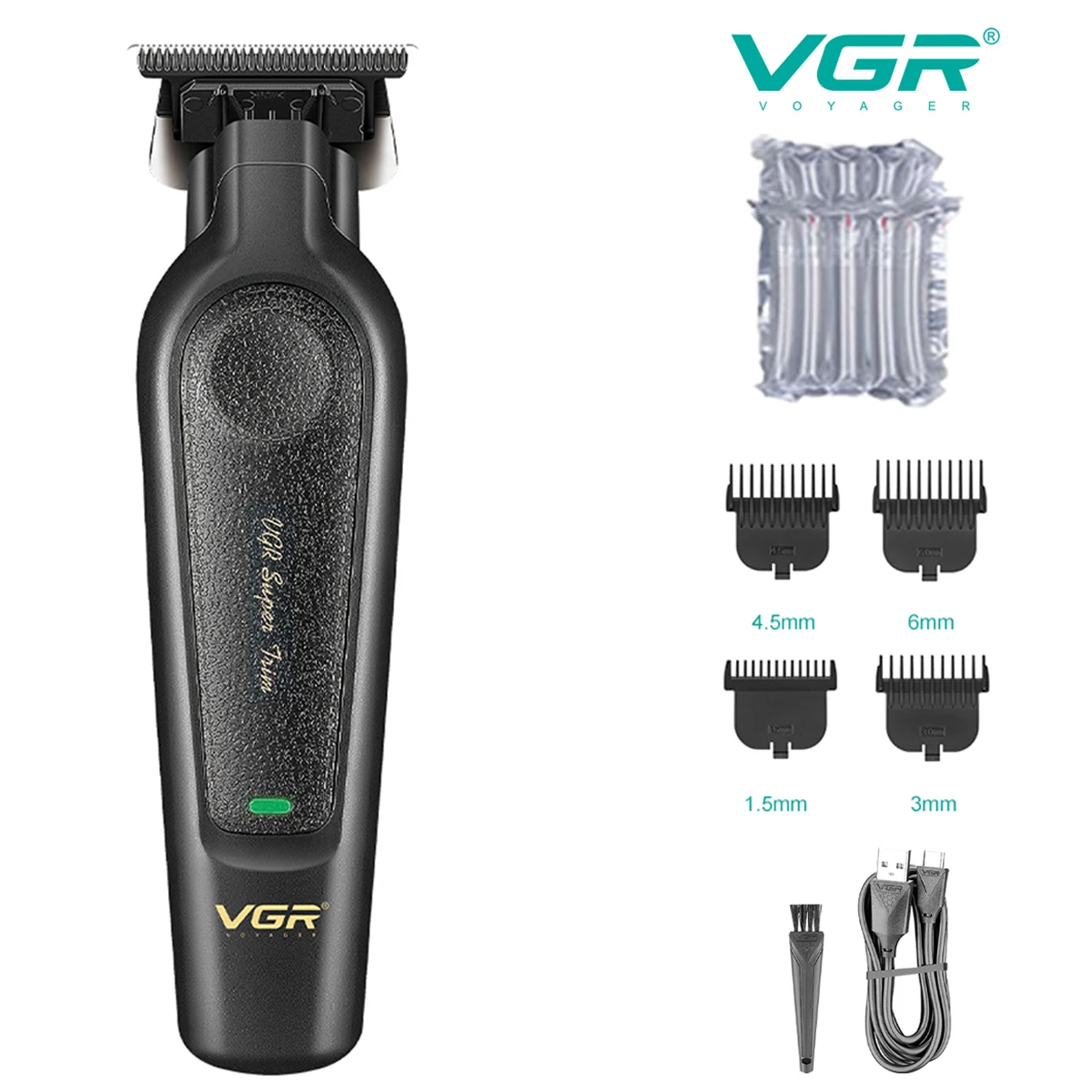 VGR Hair Trimmer Hair Cut Machine Electric T Blade Barber Clippers Cordless Rechargeable Hair Trimmer for Men V-995: black