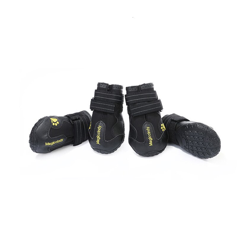 Benepaw Antislip Hund Schuhe Wasserdicht Reflektierende dauerhaft Kleine Mittel groß Hund Stiefel draussen drinnen Einstellbare Haustier Pfote Schutz: Schwarz / L - 4