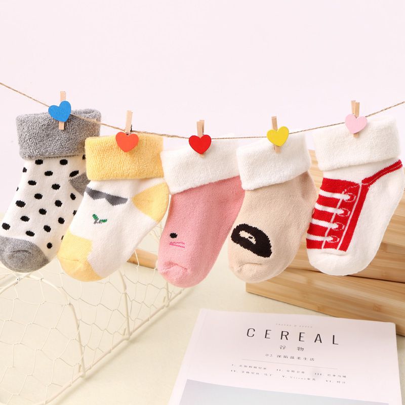 Chaussettes en coton pour -né, 5 paires, , épaisses, confortables, motif dessin animé, pour garçon et fille: Color mixing / 0-1 year