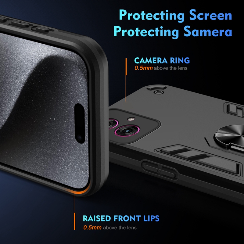 Camera Shockproof Armor Phone Case For Motorola Moto G05 G15 G35 G45 G55 G75 G85 5G Magnetic Ring Stand Back Cover