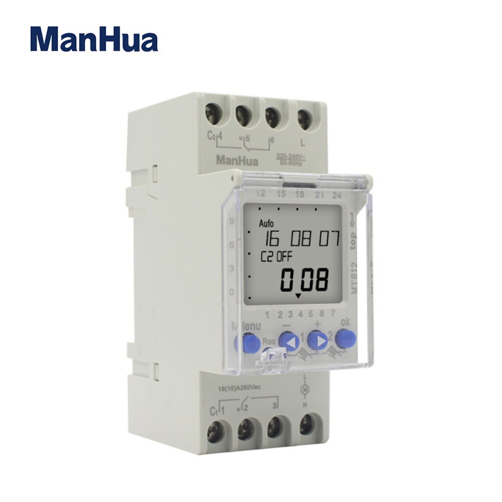 ManHua MT812 (AHC812) 2 Channel 16A Multi function Weekly Programmable DIN Rail LCD Digital Time Switch