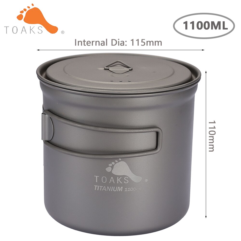 Toaks 550ml 650ml 750ml 1100ml 1300ml 1600ml udendørs vandreture camping picnic titanium pot krus skål let campingudstyr: Gryde -1100