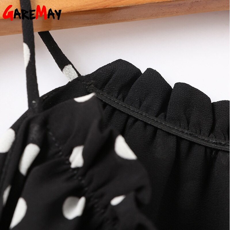 Polkaprikkede bluse off the shoulder toppe til kvinder streetwear sorte bluser dame chiffon bluse sommer