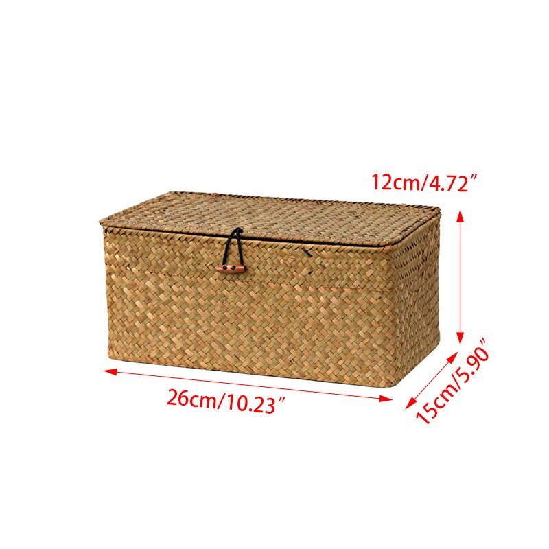 Grote Rieten Doos Rechthoekige Zeegras Opslag Mand Met Deksel Rotan Organizer Voor Kast Plank Tafel Thuis Manden: 26x15x12cm-yellow