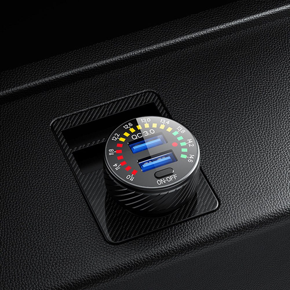Car Charger Dual USB Socket Phone Fast Charging W/LED Voltmeter ON OFF Switch Support QC 3.0 Fast Charging Support Dc 12-24v