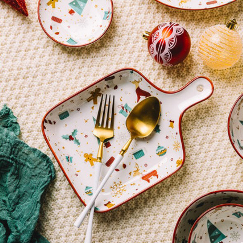 Salad Plate Noel Ceramic Cartoon Cute Christmas Gingerbread Man Shape Dessert Dinner Table Must-Have Suitable