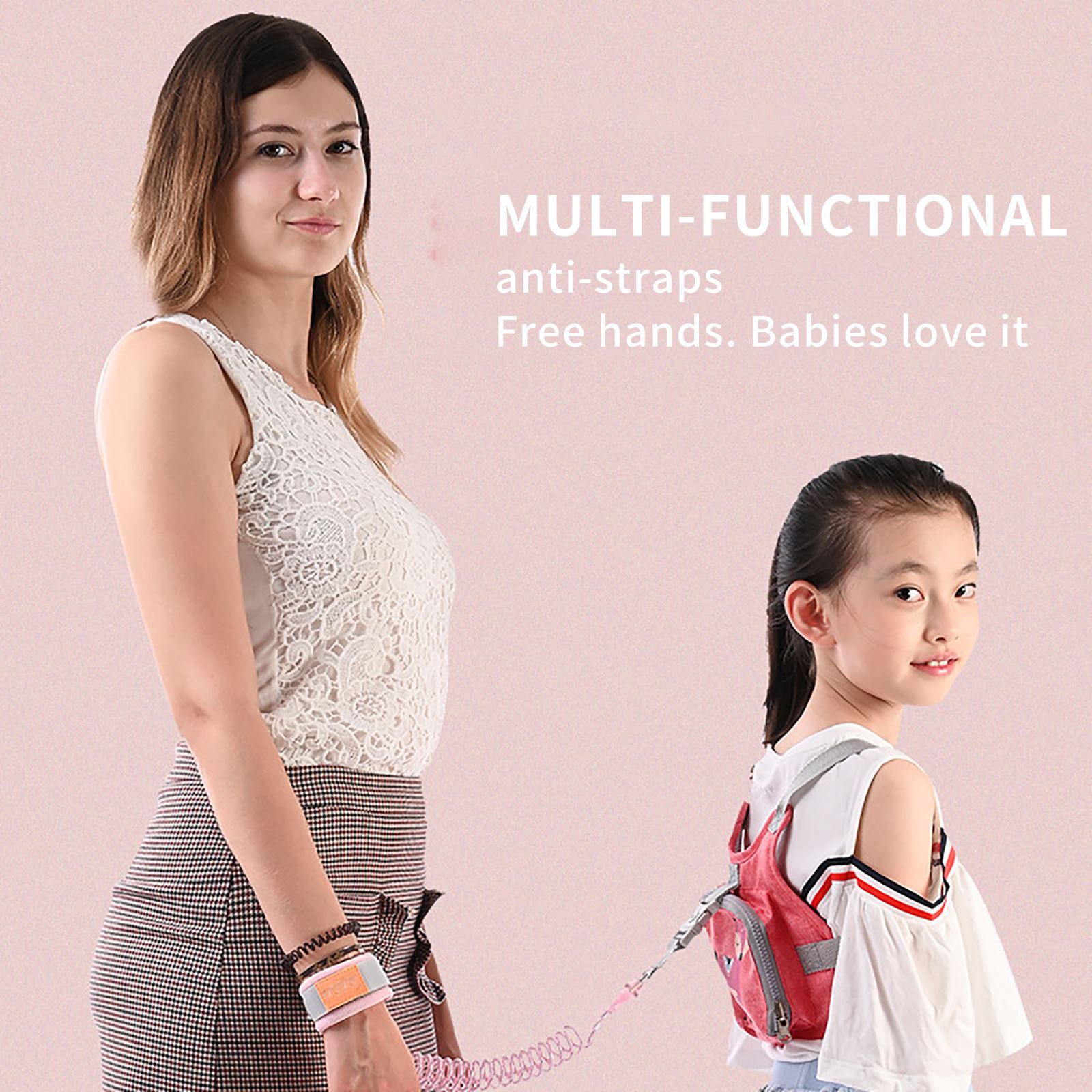 Baby Pink Reins Walking Harness Breathable Child Safety Harness Stable Anti-lose Wrist Strap Adjustable Walking Reins