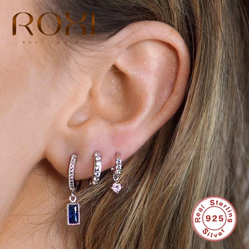 ROXI-pendientes redondos de Aro y Piercing para mujer, aretes asimétricos de Plata de Ley 925, joyería de cartílago Luxe