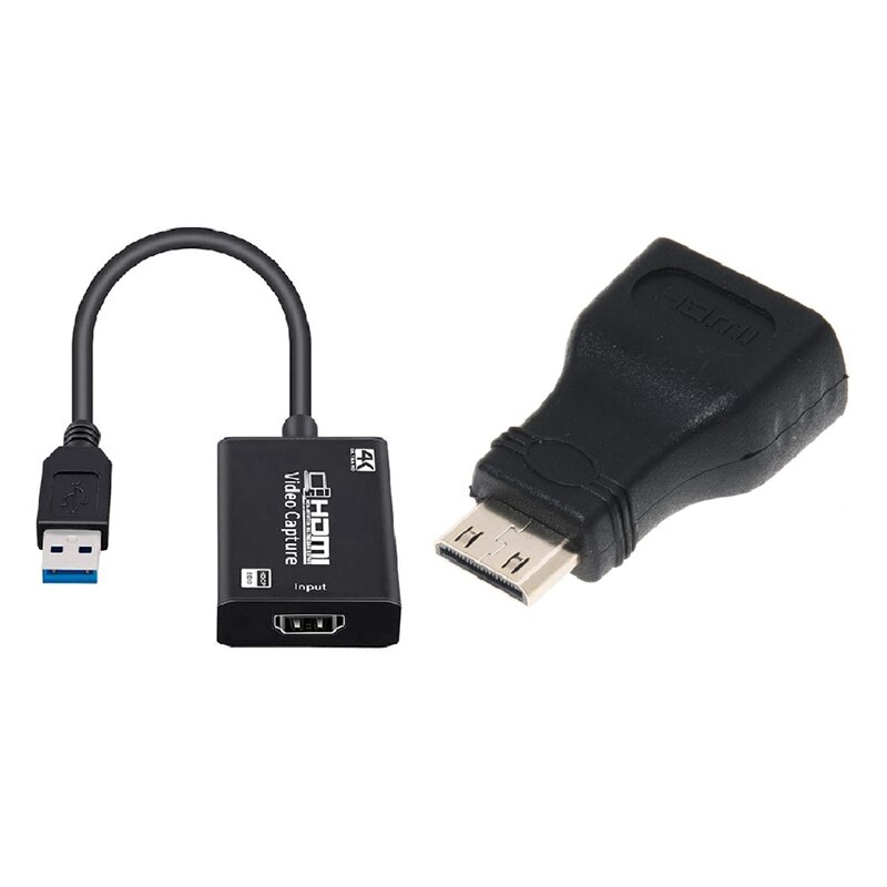 Mini Hdmi Male Naar Hdmi Female Adapter Converter &amp; Hdmi Video Audio Capture Card 1080P 30Fps: Default Title