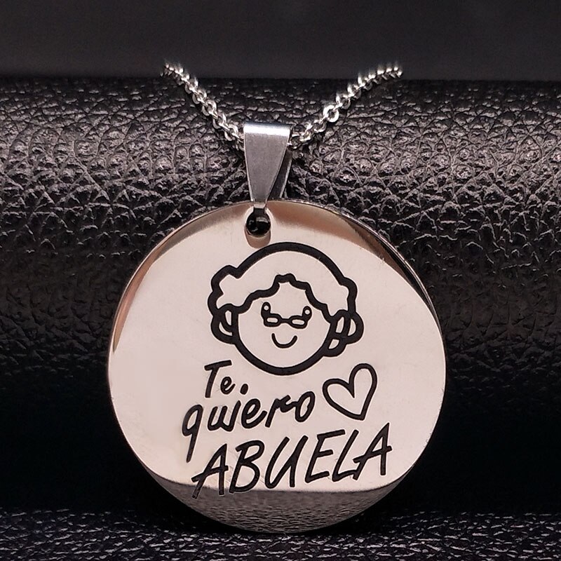 Collar de acero inoxidable con grabado de la Abuela de la familia, Gargantilla, , joyería para mujer