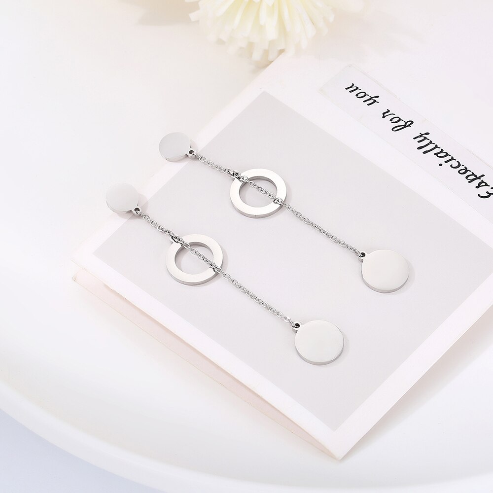 Double Circle Star Heart Charms Tassel Earrings For Women Stainless steel Long Dangle Earrings Trendy Ear Jewelry