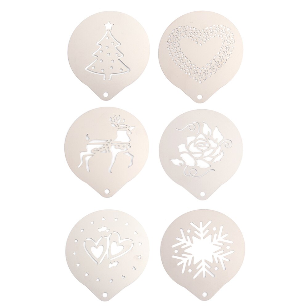 1 Set of 6pcs Coffee Stencils Stainless Steel DIY Cappuccino Latte Art Template Printing Model (Assorted Style 1)