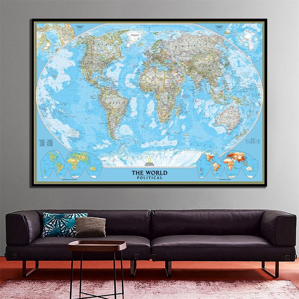 Edition The World Political Map With Population Density HD World Map Wall Decor Canvas Painting For Home Decor Crafts 2x3ft