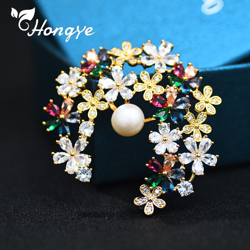 Hongye 2 Farben Blume Brosche für Frauen Gut Gemacht Natürliche Süßwasser Perle Brosche Pin Eco Freundliche Kupfer Reales Gold kleid Pins