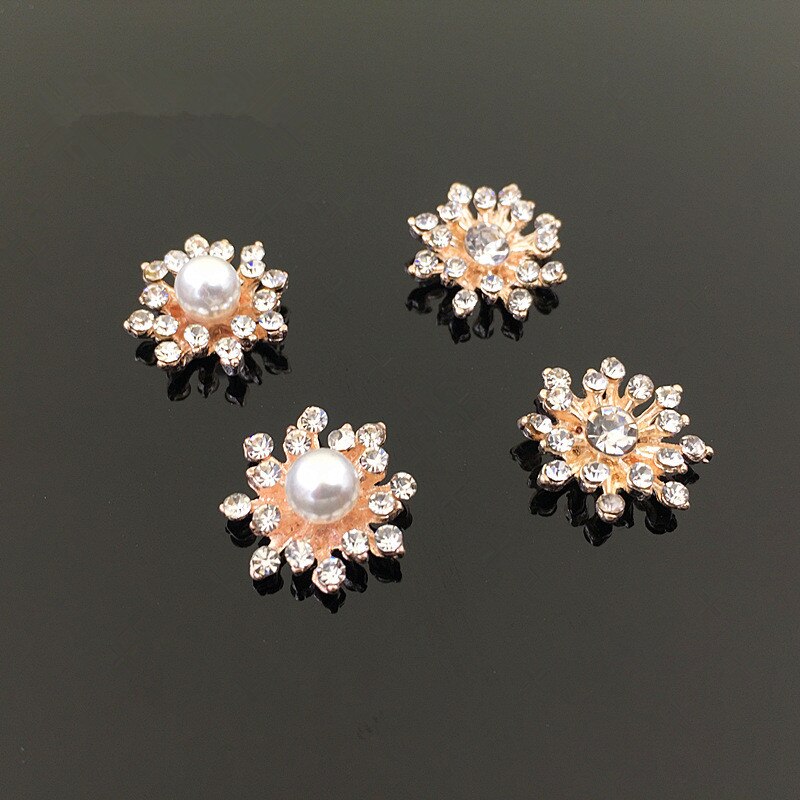 10 stk rhinestone håndlavet diamant perle blomst perler til håndværk legering mobiltelefon sag stikker diy smykker tilbehør: Guldskal